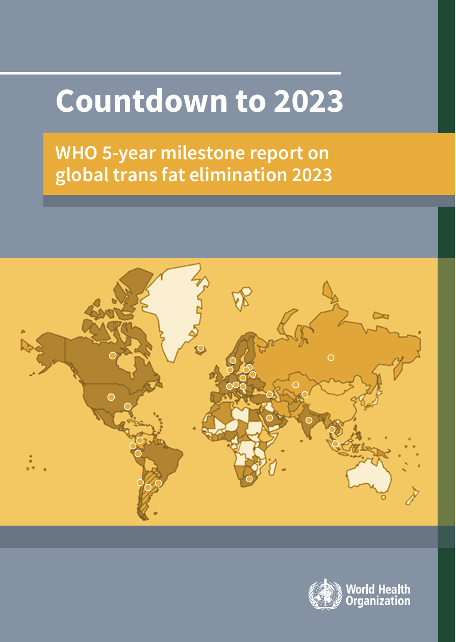 report cover page with yellow map of the world indicating protection from toxic trans fat globally